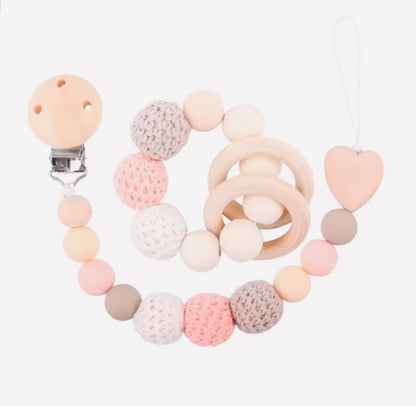 Pink Silicone Dummy Clip & Teething Toy